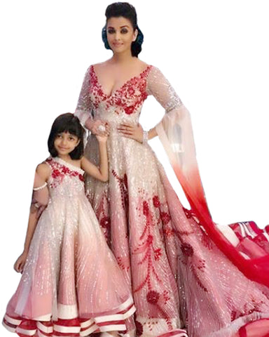 Maroon And Cream Color Bollywood Mother Daughter Suit