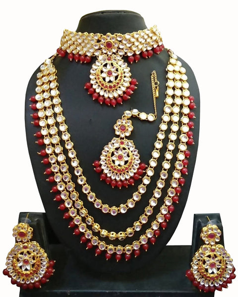 Bridal Red Kundan Pearl Wedding Wear Jewelry Set