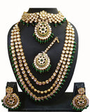 Multi layered Kundan Necklace With Green Drops