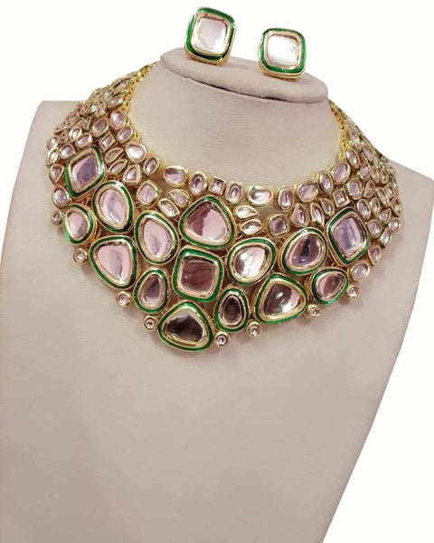 Gold Finished Pink Kundan Set