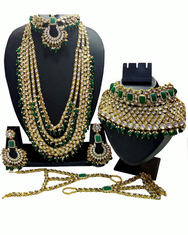 Golden Stone Set and Green Golden Pearls of Earings Set