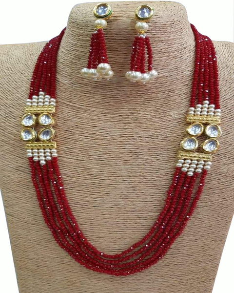 Mehroon Stone set with Golden Pearls of Earings