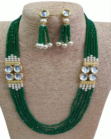 Green Stone Set with Golden Pearls of Earings