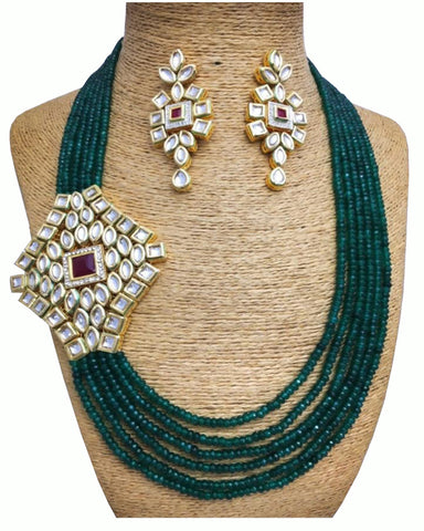 Dark Green Stone set with Golden Pearls of Earings