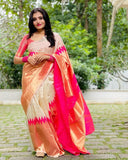 High Quality Soft Lichi Silk Saree and Blouse with Jacquard Work all Over the Saree and Blouse for Special Occasion