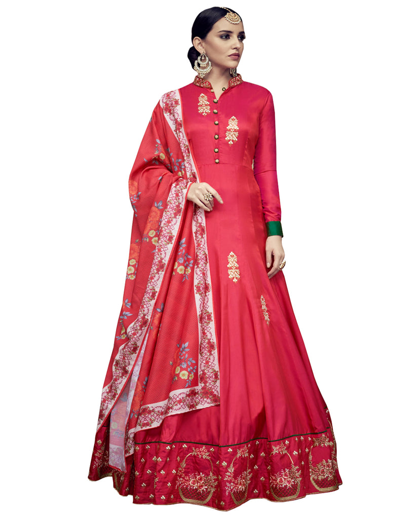 Red Tapeta Silk Anarkali Suit – Sulbha Fashions