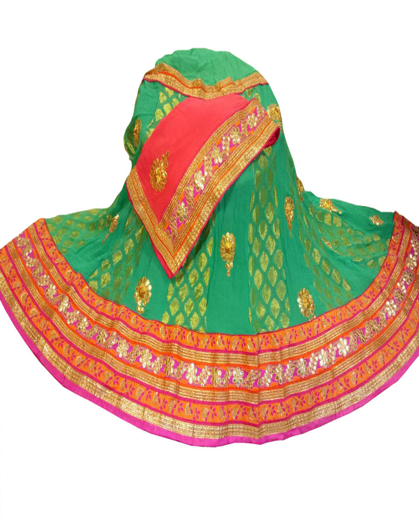 Sea Green & Orange Color Banarsi Buti Gota Patti Lehenga