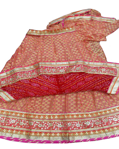 Dandiya Navratri Light Pink & Red Color Jorjert Banarsi Buti Gota Patti Lehenga