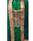Olive Color Art Silk Bandhej Gota Patti Suits