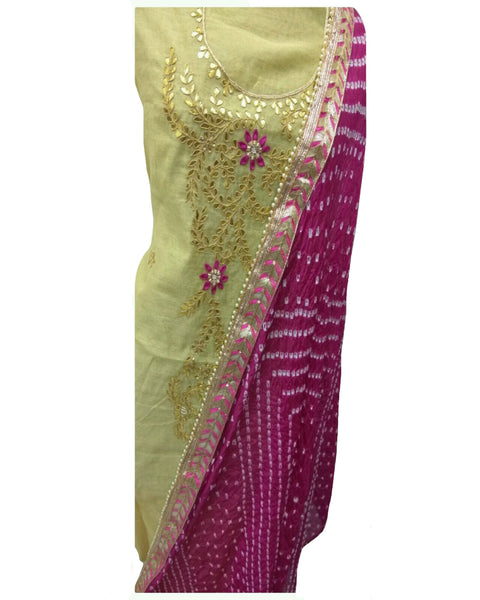 Cream & Pink Color Chanderi Gota Patti Suit