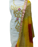 White & Yellow Color Chanderi Gota Patti Suit
