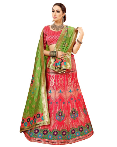 Pink Colored Festive Wear Woven Banarasi Silk Jacquard Lehenga Choli