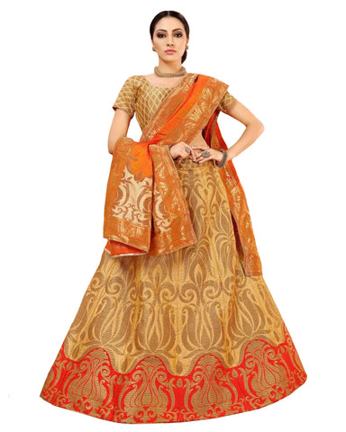 Eye-Catching Beige Colored Festive Wear Woven Banarasi Silk Jacquard Lehenga Choli