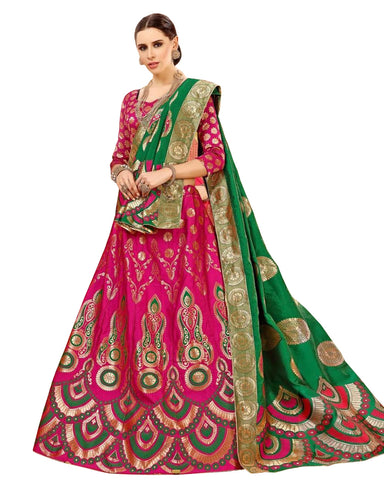 Petty Pink Colored Festive Wear Woven Banarasi Silk Jacquard Lehenga Choli