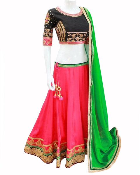Navratri Special Black,Pink & Green Color Traditional Chaniya Choli