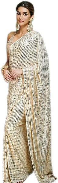 Cream Color Heavy Georgette Embroidery Sequence Work Saree