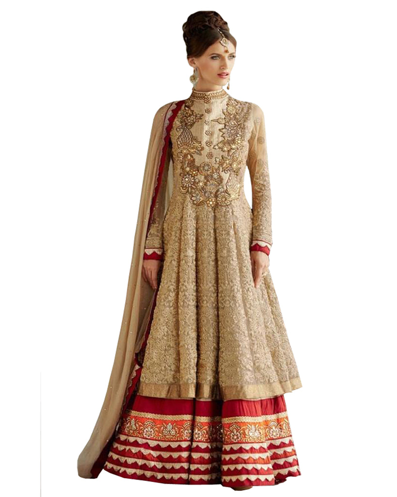 Exclusive Designer Golden Colour Net Fabric Anarkali Dress – Sulbha Fashions