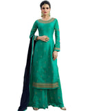 Ideal Rama Green Colored Partywear Embroidered Georgette Palazzo Suit