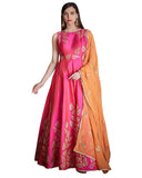 Pink Designer Festive Silk Anarkali Style Gown