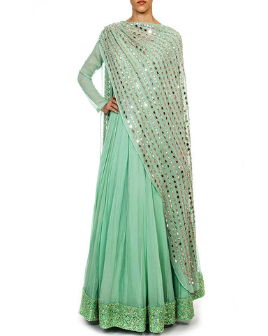 Pista Color Anarkali Dress