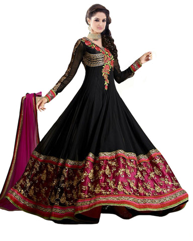 Black And Pink Anarkali Heavy Georgette Gown