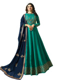 Rama Blue Designer Festive Silk  Anarkali Style Gown