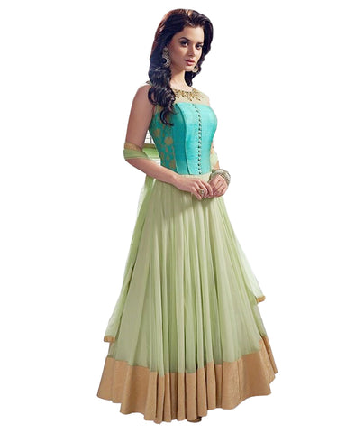 Light Green Net Designer Anarkali Suit