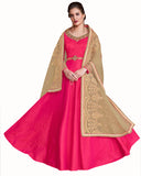 Pink & Gold Colored Partywear Embroidered Soft Silk Gown