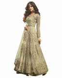 Demanding Light Green Colored Partywear Embroidered Soft Net Gown
