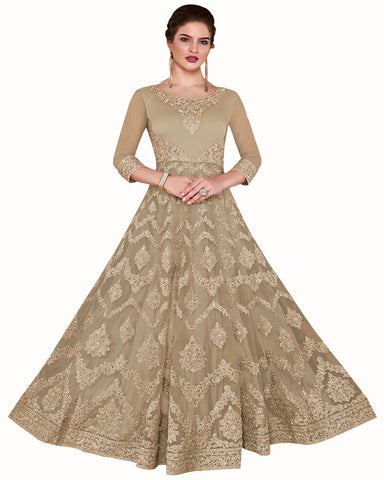 Light Brown Anarkali Style Party Wear Dress