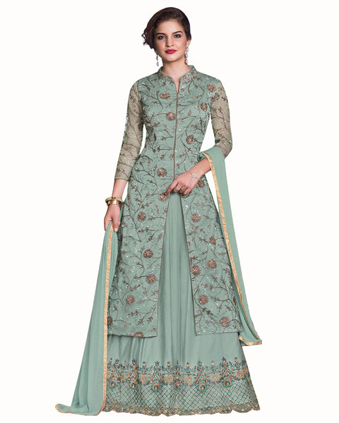 Light Grey Colored Partywear Embroidered Soft Silk Gown