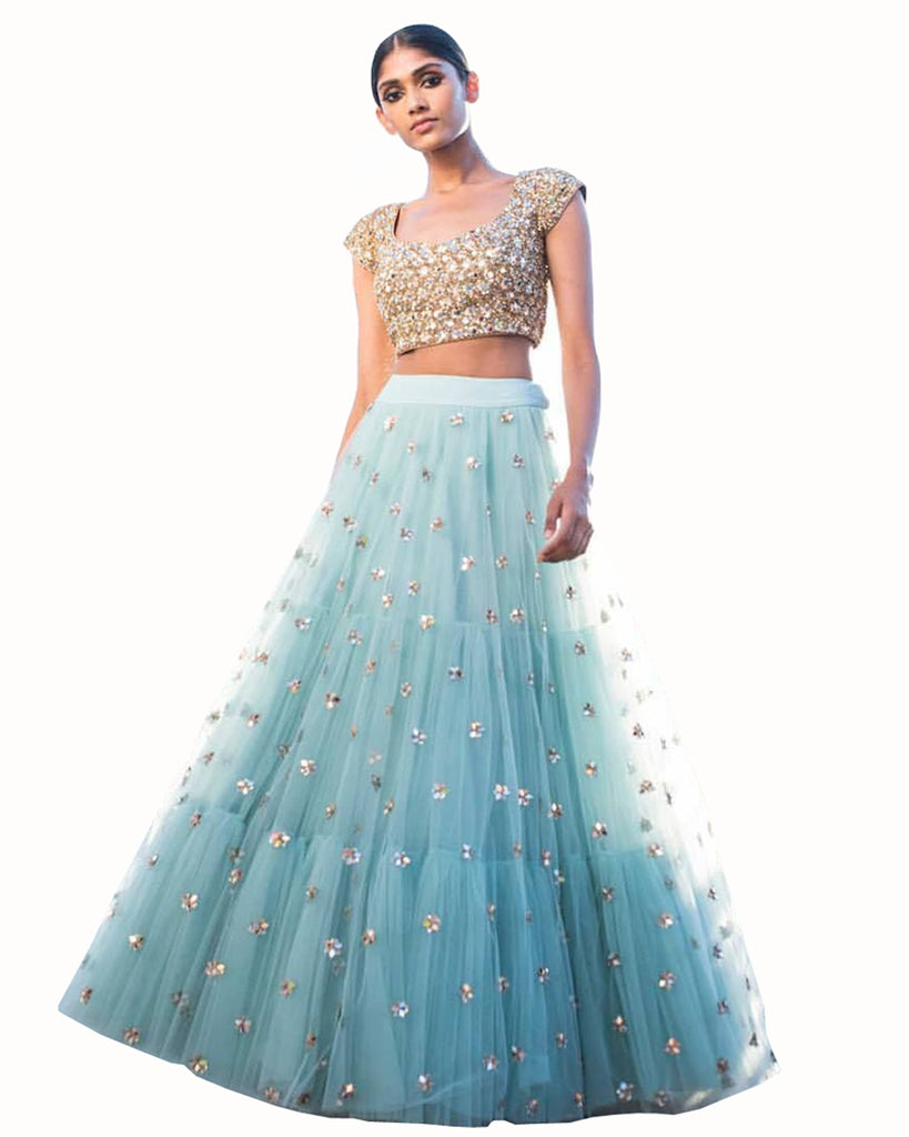 Sky Blue color Banglori Silk wedding Lehenga Choli