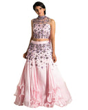 Pink Color Sequence Emoridery Net Lehenga