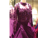 Purple Designer Embroidered Tissue Net Gown