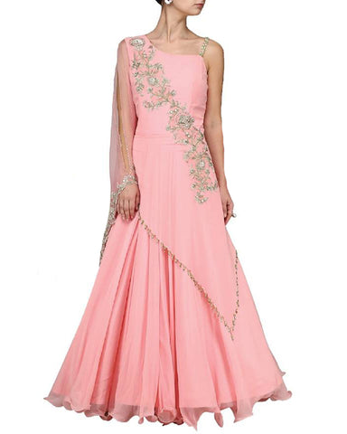 Pink Designer Embroidered Chiffon Gown