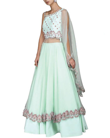 Sky Color Designer Net Lehenga