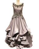 Grey Designer Embroidered Taffeta Gown