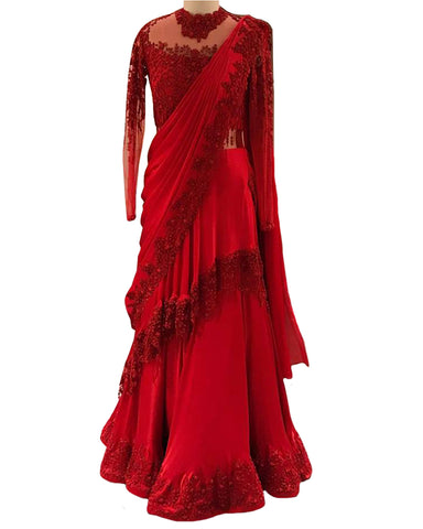 Red Color Chiffon Cirle designer Lehenga