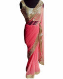 Designer Pink-Gold Color Saree