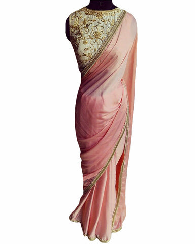 Designer Peach Color Saree
