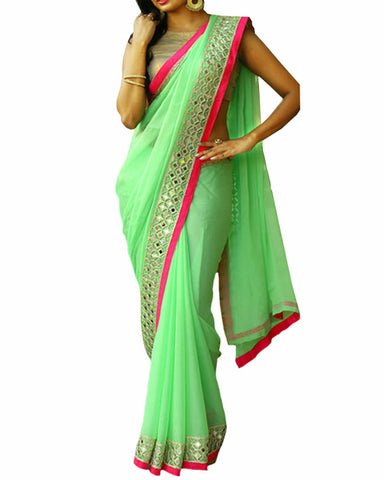 Designer Party Wear Sea Green Color Georgette Saree