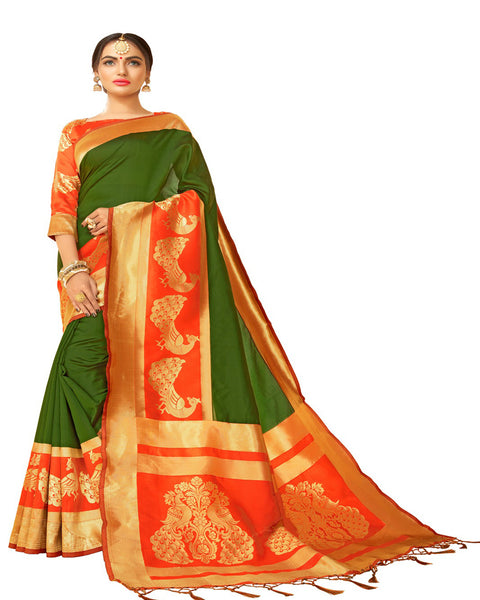 Kanchivaram Green And red Saree In Designer Silk