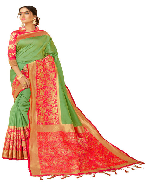 Green And Pink Kanchivaram Silk Saree