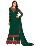 Stunning Dark Green Colored Partywear Embroidered Georgette Palazzo Suit