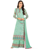 Refreshing Aqua Blue Colored Partywear Embroidered Georgette Palazzo Suit