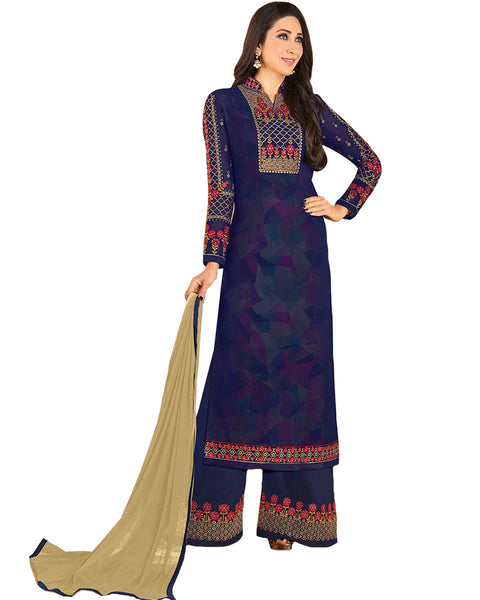 Sky Blue Colored Partywear Embroidered Georgette Palazzo Suit