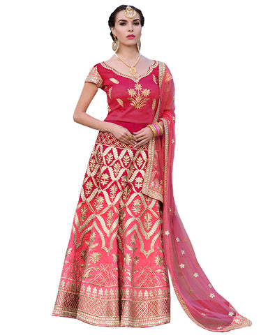 Mahroon And Light Pink Malabary Silk Lehenga Choli