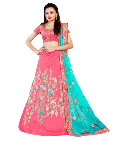 Lovely Pink Embroidered Festive Wear Tapetta Silk Lehenga Choli