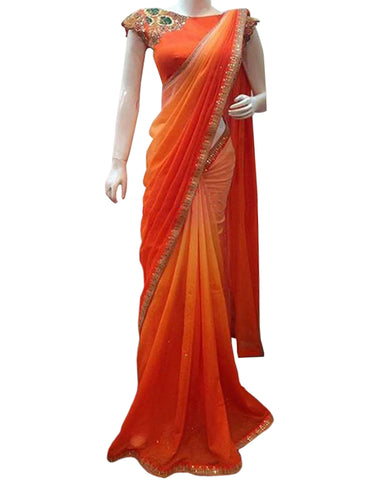 Designer Orange Color Saree
