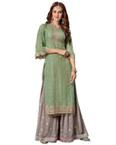 Party Wear Pastel Green Bell Sleeve Sharara Suit